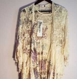 Cream Lace Floral Layered Dress (Slip, Dress, Duster)